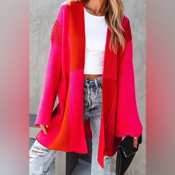 NWOT NEW &Merci Sweater | Oversized Cardigan | Color: Pink/Red | Size S/M - Picture 4 of 8